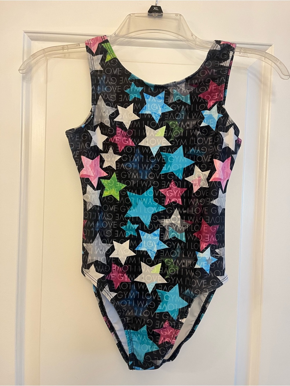 Girls' Gymnastics Child Large CL Multi Star Print Tank Leotard Black